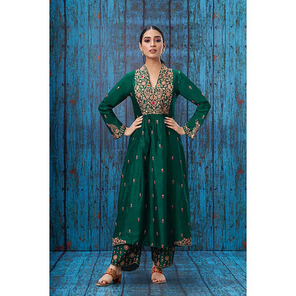 Label Niti Bothra Green Kairi Buta Jaal Anarkali with Palazzo