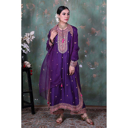 Label Niti Bothra Purple Marodi Long Kurta with Palazzo and Dupatta