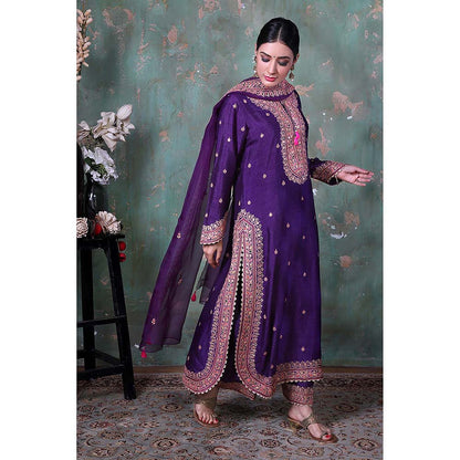 Label Niti Bothra Purple Marodi Long Kurta with Palazzo and Dupatta