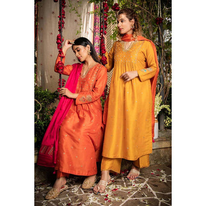 Label Niti Bothra Mustard Zardozi Kurta With Palazzo