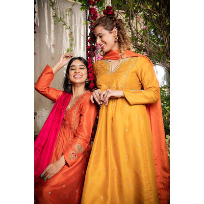 Label Niti Bothra Mustard Zardozi Kurta With Palazzo