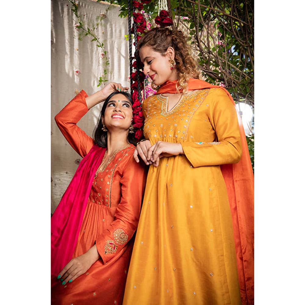 Label Niti Bothra Orange Zardozi Kurta With Palazzo