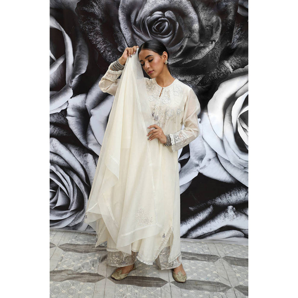 Label Niti Bothra Ivory Embroidered Yoke Kurta With Palazzo