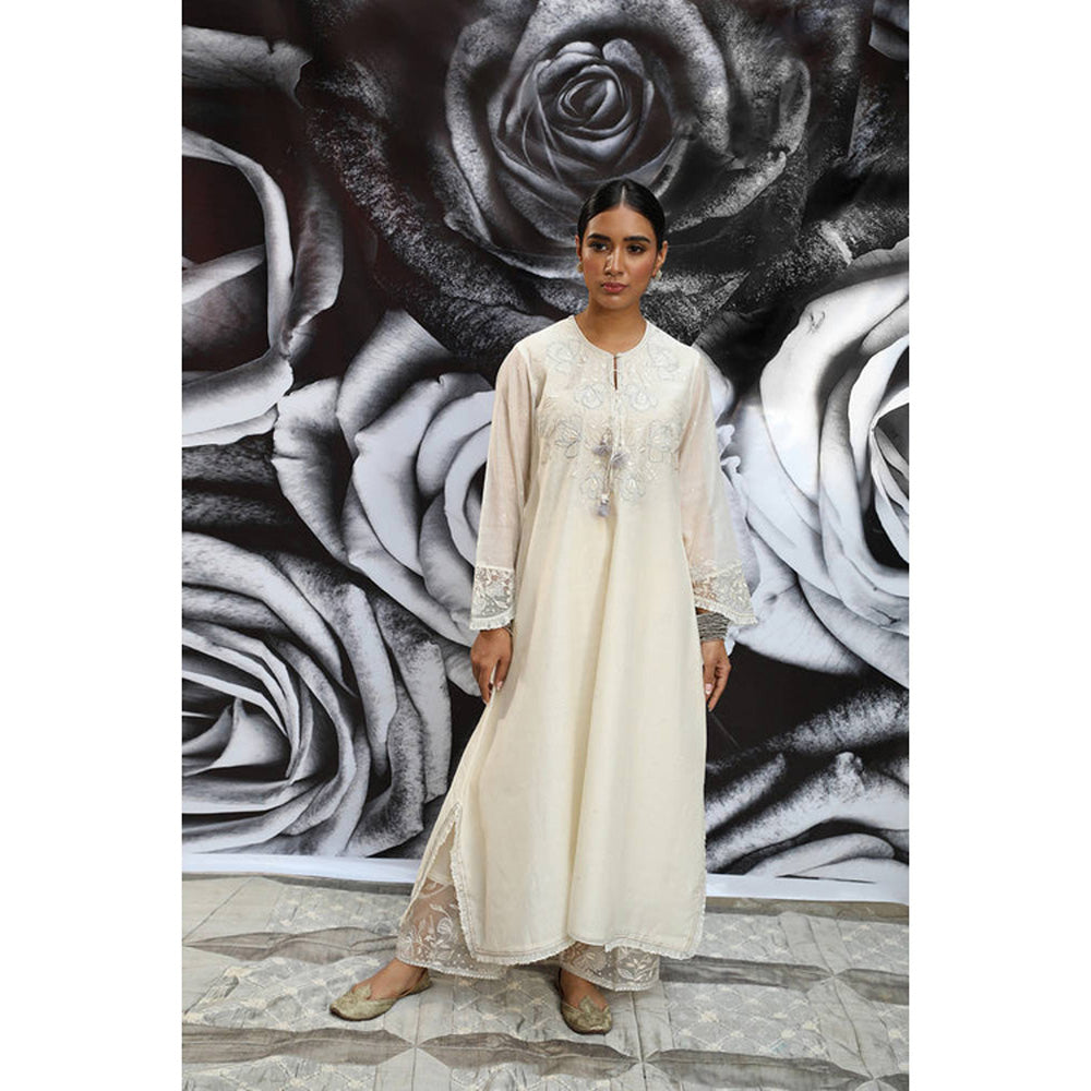 Label Niti Bothra Ivory Embroidered Yoke Kurta With Palazzo