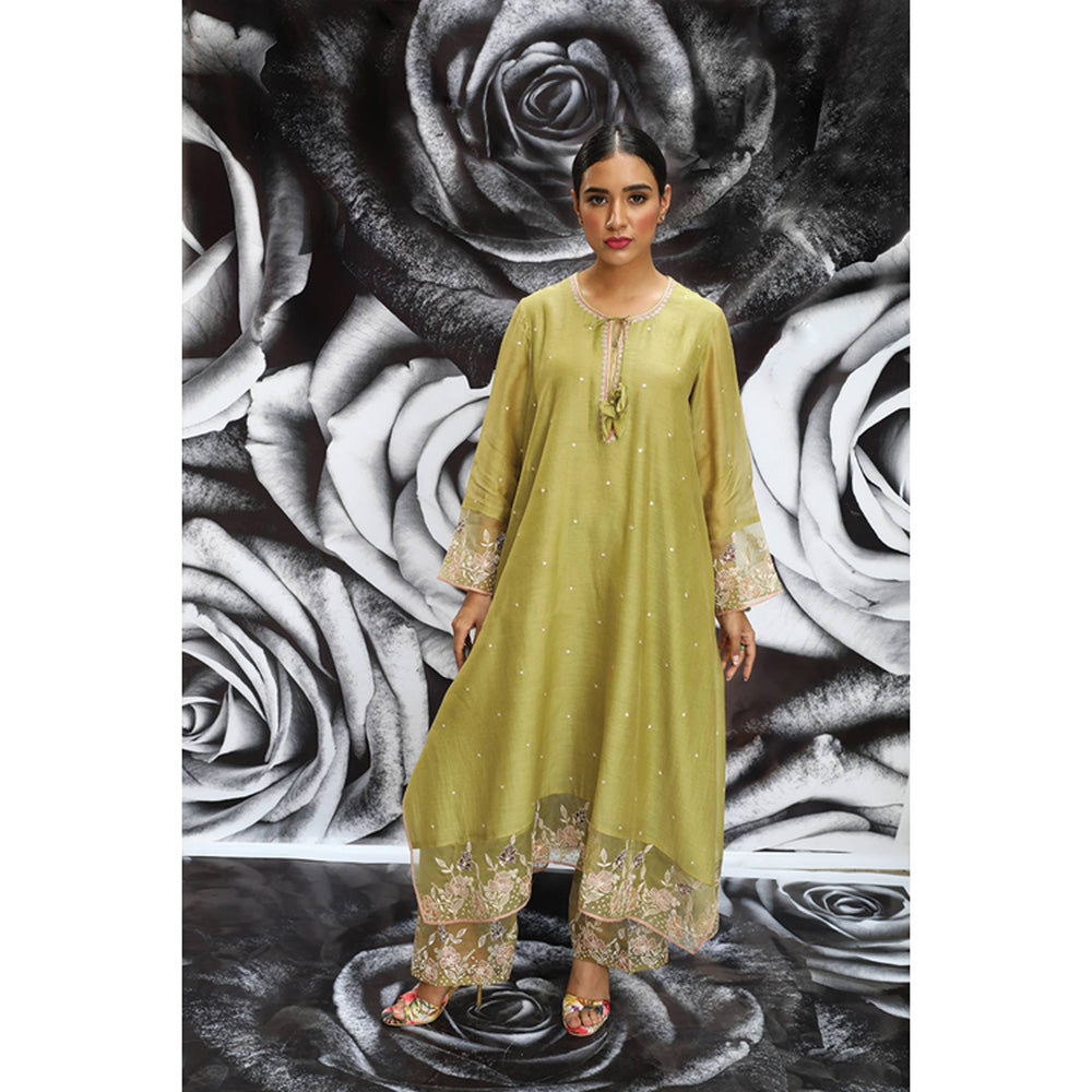 Label Niti Bothra Green Embroidered Layered Heavy Kurta With Palazzo