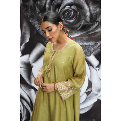 Label Niti Bothra Green Embroidered Layered Heavy Kurta With Palazzo