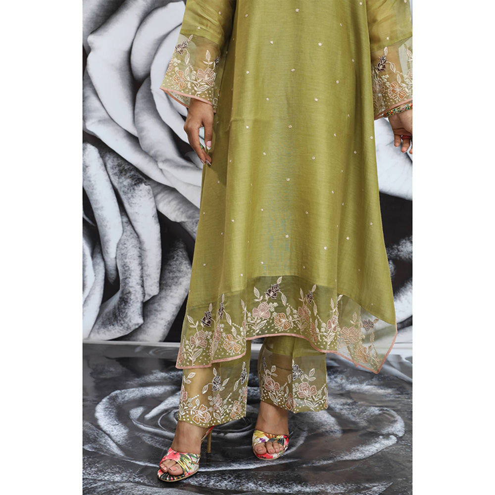 Label Niti Bothra Green Embroidered Layered Heavy Kurta With Palazzo
