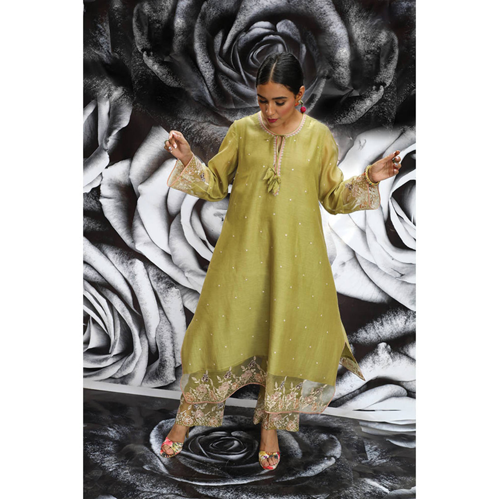 Label Niti Bothra Green Embroidered Layered Heavy Kurta With Palazzo