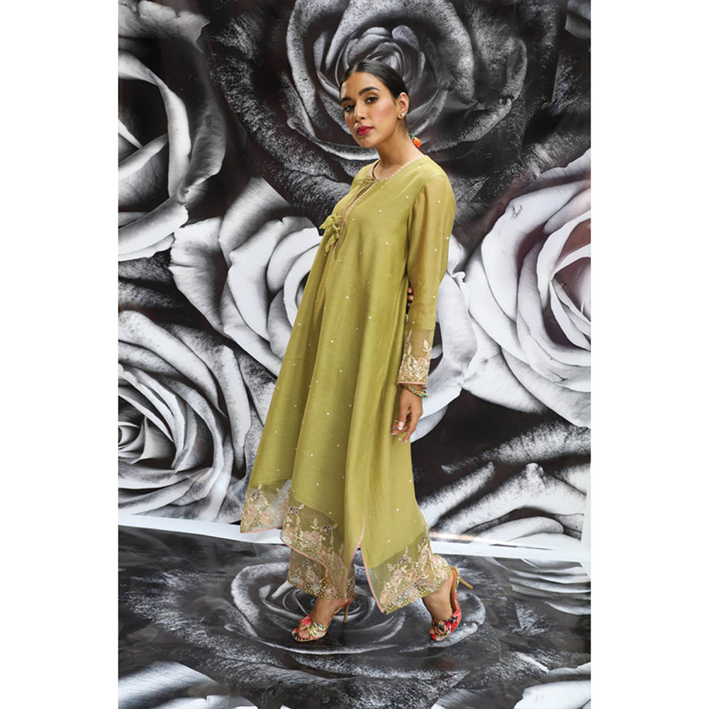 Label Niti Bothra Green Embroidered Layered Heavy Kurta With Palazzo