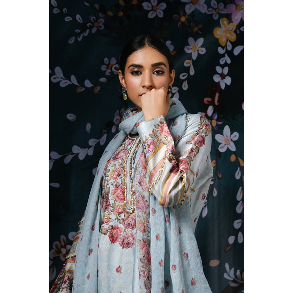 Label Niti Bothra Blue Round Neck Floral Kurta With Palazzo And Dupatta