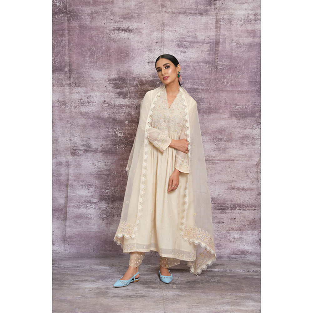 Label Niti Bothra Ivory Dori Embroidered Frock Style Kurta With Palazzo