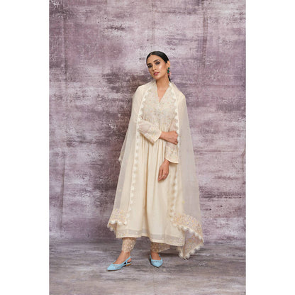 Label Niti Bothra Ivory Dori Embroidered Frock Style Kurta With Palazzo