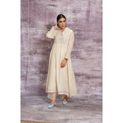 Label Niti Bothra Ivory Dori Embroidered Frock Style Kurta With Palazzo