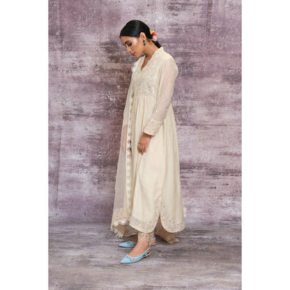 Label Niti Bothra Ivory Dori Embroidered Frock Style Kurta With Palazzo