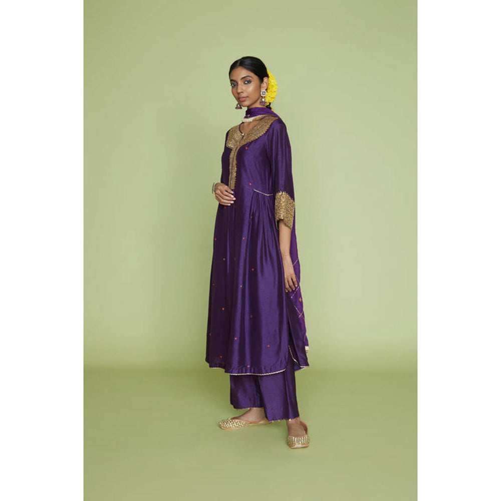 Label Niti Bothra Purple Heavy Pitta Neck And Marodi Sleeves Kurta With Palazzo