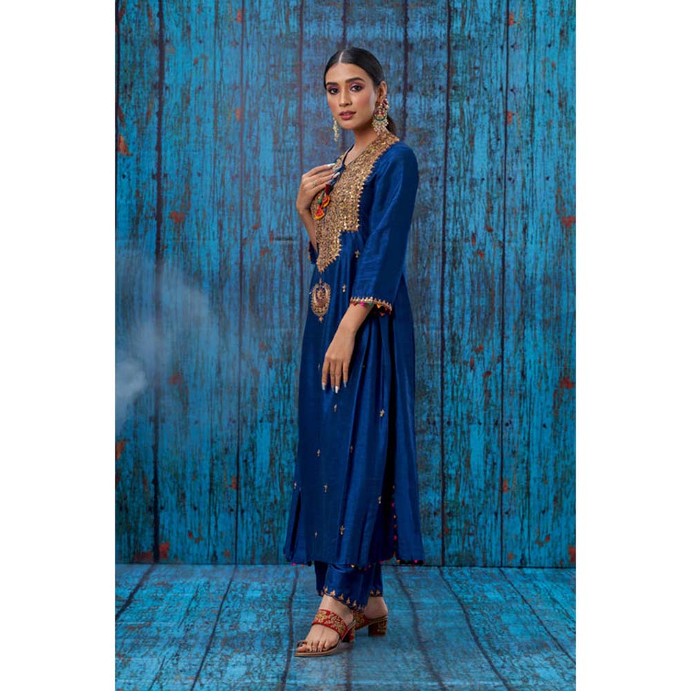 Label Niti Bothra Blue Heavy Tikki Neck Kurta With Palazzo