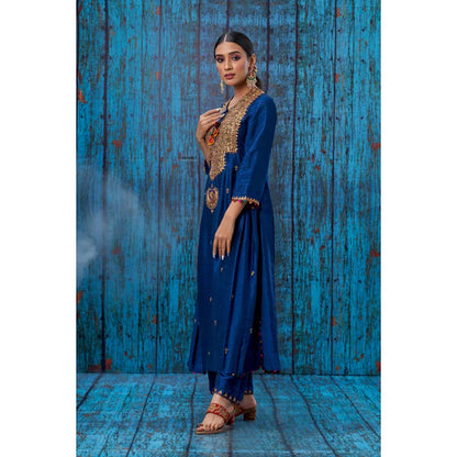 Label Niti Bothra Blue Heavy Tikki Neck Kurta With Palazzo