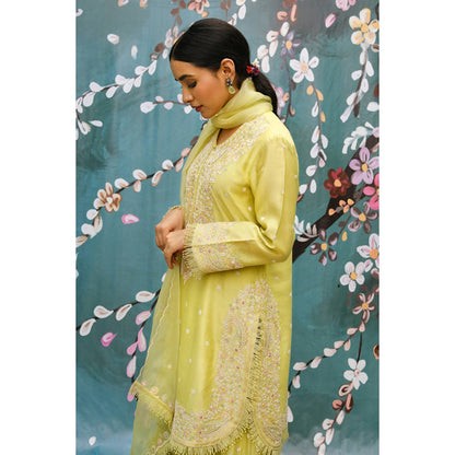 Label Niti Bothra Mint Green Dori Embroidered Kurta With Sharara And Dupatta
