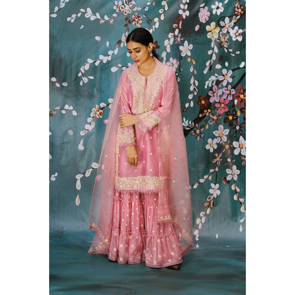Label Niti Bothra Pink Dori Embroidered Kurta With Sharara And Dupatta