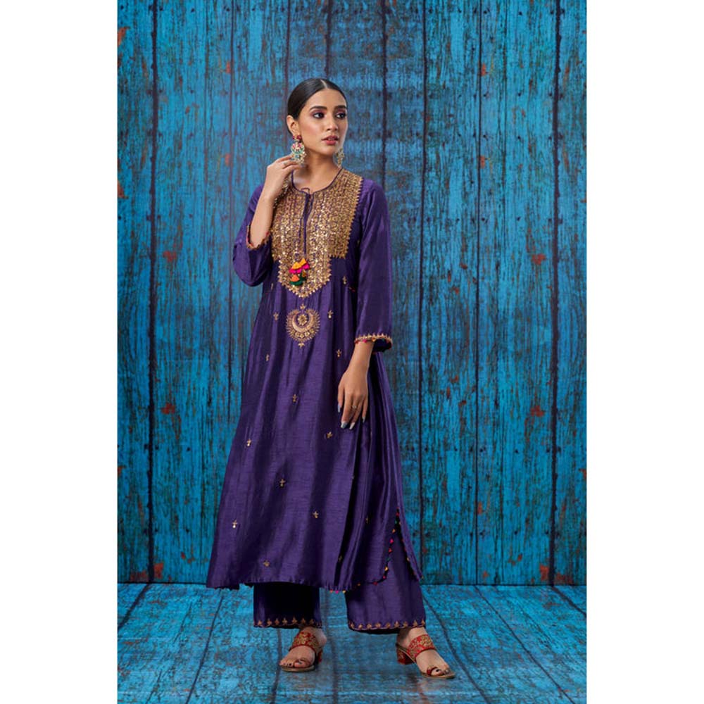 Label Niti Bothra Purple Heavy Tikki Neck Kurta With Palazzo