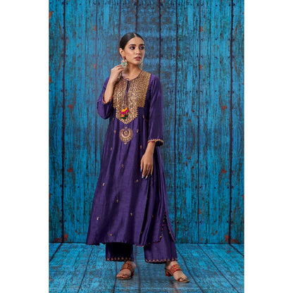 Label Niti Bothra Purple Heavy Tikki Neck Kurta With Palazzo