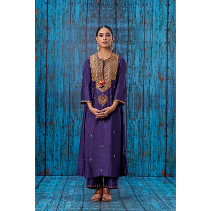 Label Niti Bothra Purple Heavy Tikki Neck Kurta With Palazzo