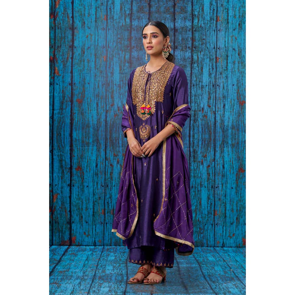 Label Niti Bothra Purple Heavy Tikki Neck Kurta With Palazzo