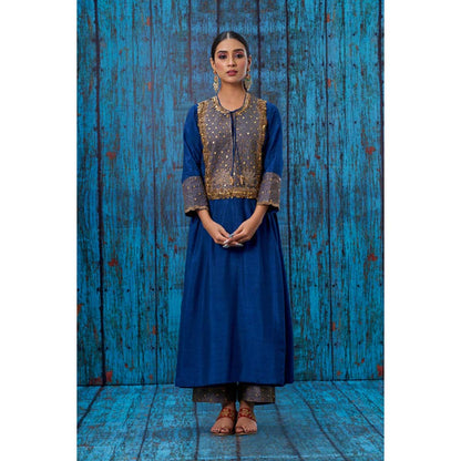 Label Niti Bothra Blue Lotus Yoke Heavy Neck Kurta With Palazzo