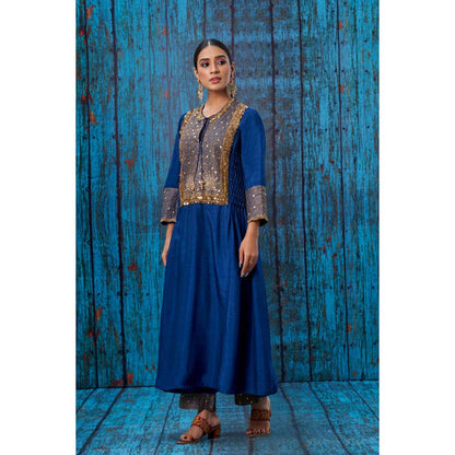 Label Niti Bothra Blue Lotus Yoke Heavy Neck Kurta With Palazzo
