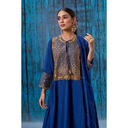 Label Niti Bothra Blue Lotus Yoke Heavy Neck Kurta With Palazzo