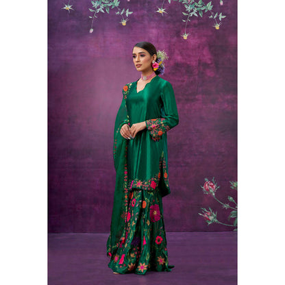 Label Niti Bothra Green Floral Embroidered Kurta With Sharara And Dupatta