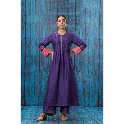 Label Niti Bothra Purple Applique Lotus Sleeves Kurta With Palazzo