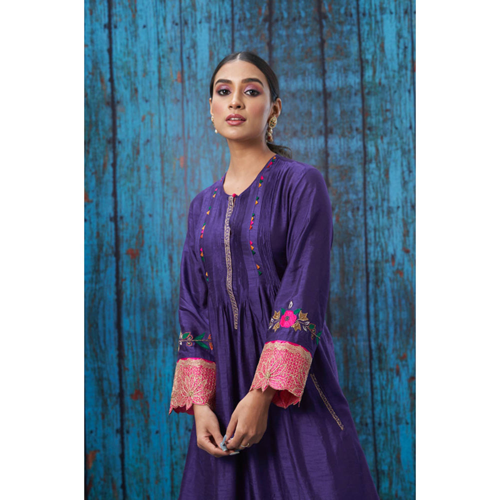 Label Niti Bothra Purple Applique Lotus Sleeves Kurta With Palazzo