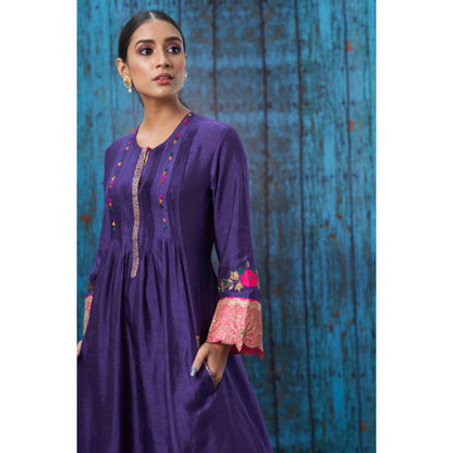 Label Niti Bothra Purple Applique Lotus Sleeves Kurta With Palazzo