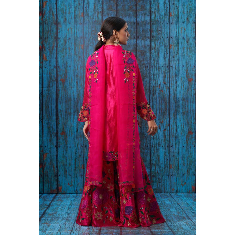 Label Niti Bothra Pink Floral Embroidered Kurta With Sharara And Dupatta