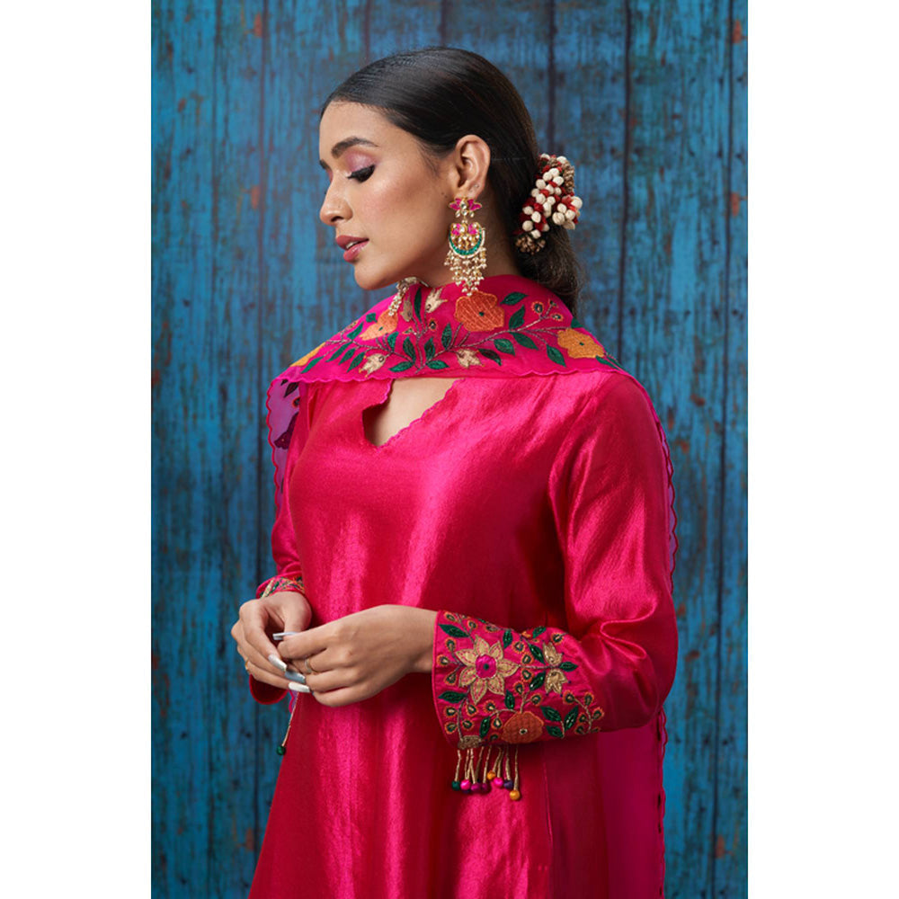 Label Niti Bothra Pink Floral Embroidered Kurta With Sharara And Dupatta