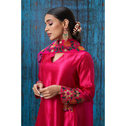 Label Niti Bothra Pink Floral Embroidered Kurta With Sharara And Dupatta