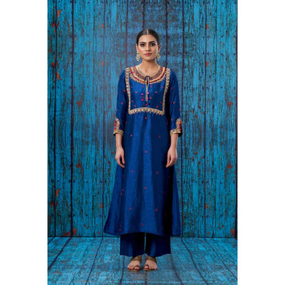 Label Niti Bothra Blue Colourful Coin Round Neck Kurta With Palazzo