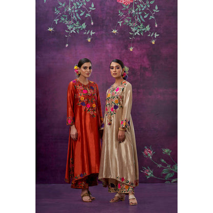 Label Niti Bothra Beige Floral Embroidered Yoke Kurta With Palazzo