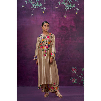 Label Niti Bothra Beige Floral Embroidered Yoke Kurta With Palazzo