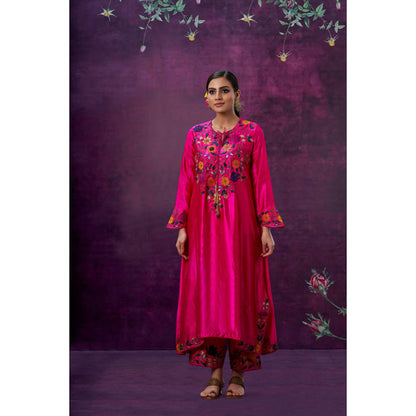 Label Niti Bothra Pink Floral Embroidered Yoke Kurta With Palazzo