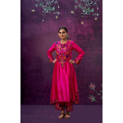 Label Niti Bothra Pink Floral Embroidered Yoke Kurta With Palazzo