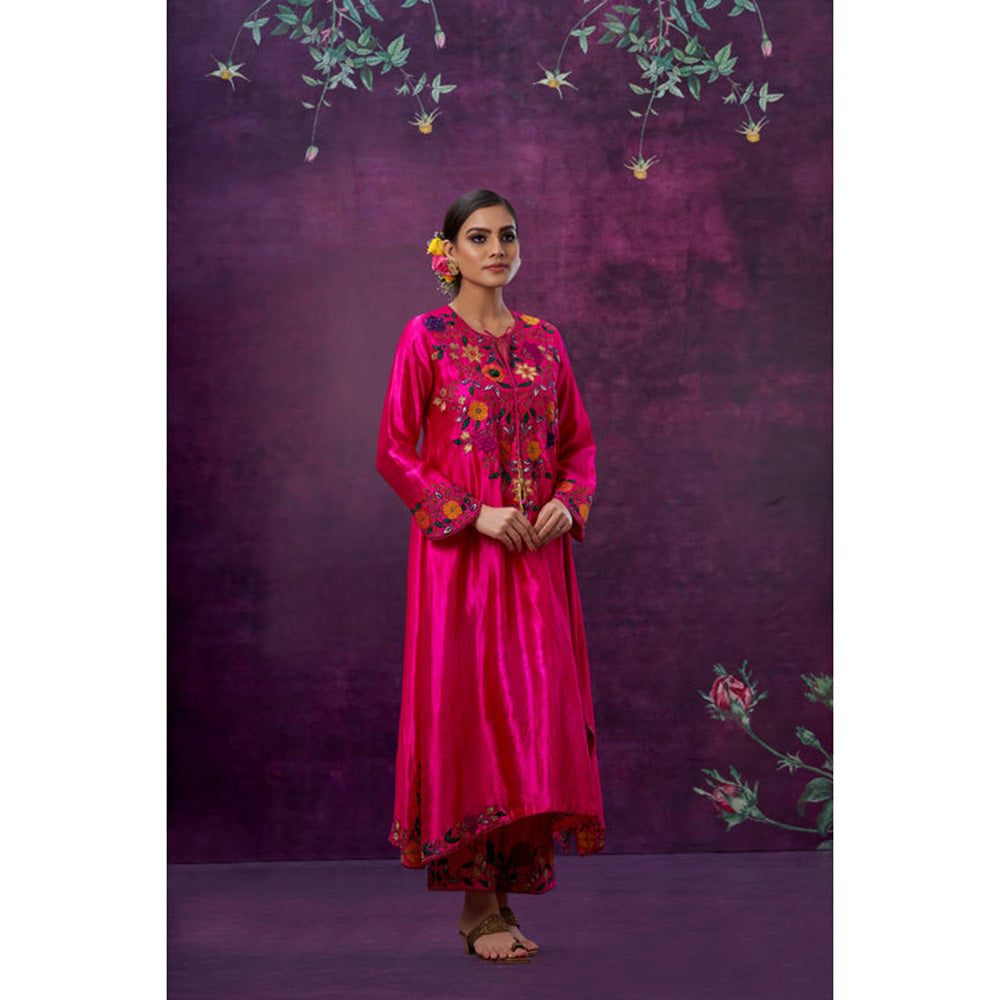 Label Niti Bothra Pink Floral Embroidered Yoke Kurta With Palazzo