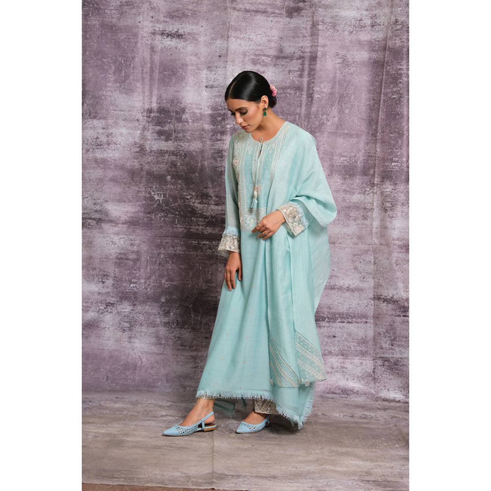 Label Niti Bothra Light Blue Thread Jaal Round Neck Kurta With Palazzo