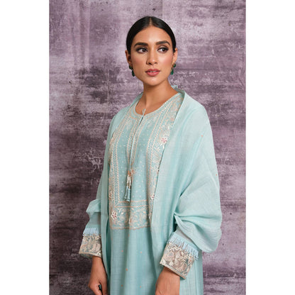 Label Niti Bothra Light Blue Thread Jaal Round Neck Kurta With Palazzo
