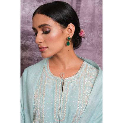 Label Niti Bothra Light Blue Thread Jaal Round Neck Kurta With Palazzo
