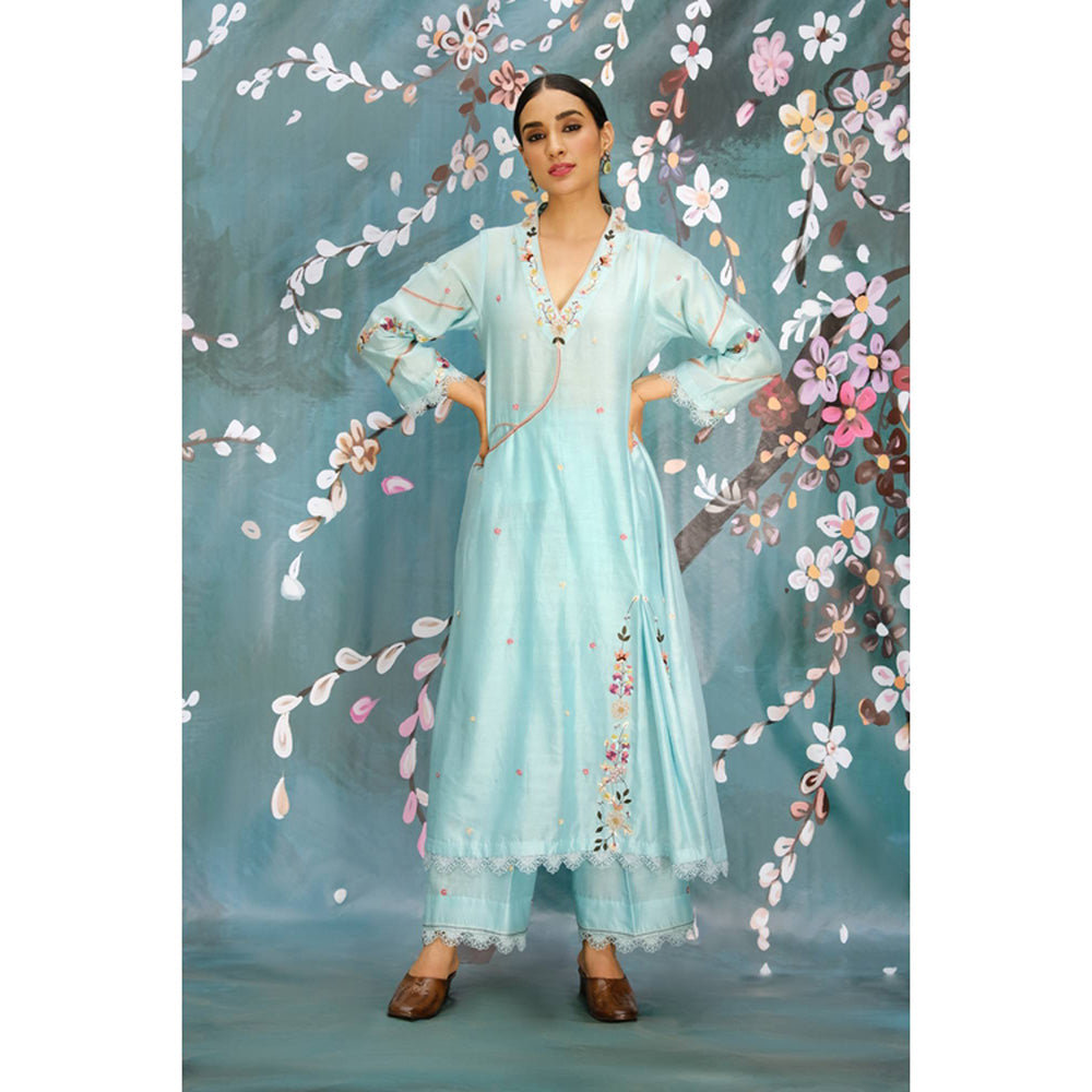 Label Niti Bothra Light Blue French Knot Pocket Style Kurta With Palazzo