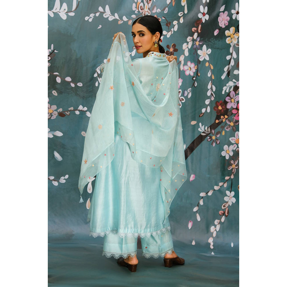 Label Niti Bothra Light Blue French Knot Pocket Style Kurta With Palazzo