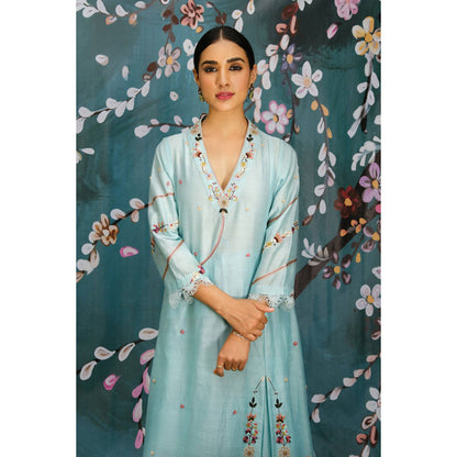 Label Niti Bothra Light Blue French Knot Pocket Style Kurta With Palazzo