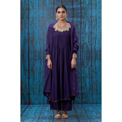 Label Niti Bothra Purple Tikki And Pearl Choker Neck Kurta With Palazzo And Dupatta